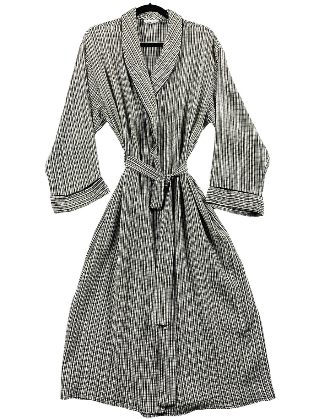 Vintage Natori Long Checkered/Glen Plaid Grid Kimono-Style Wrap Lounge Robe